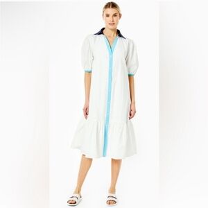 Addison Bay Isle Dress White and Blue Button down Shirt Dress - M NWT